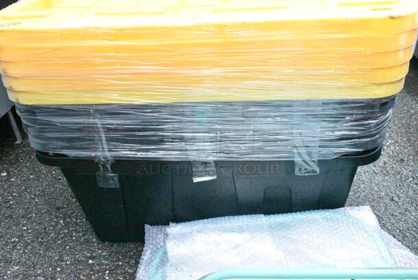 5 BRAND NEW SCRATCH AND DENT! Black Poly Bins w/ Yellow Lids. 5 Times Your Bid!  - Image 3 of 5