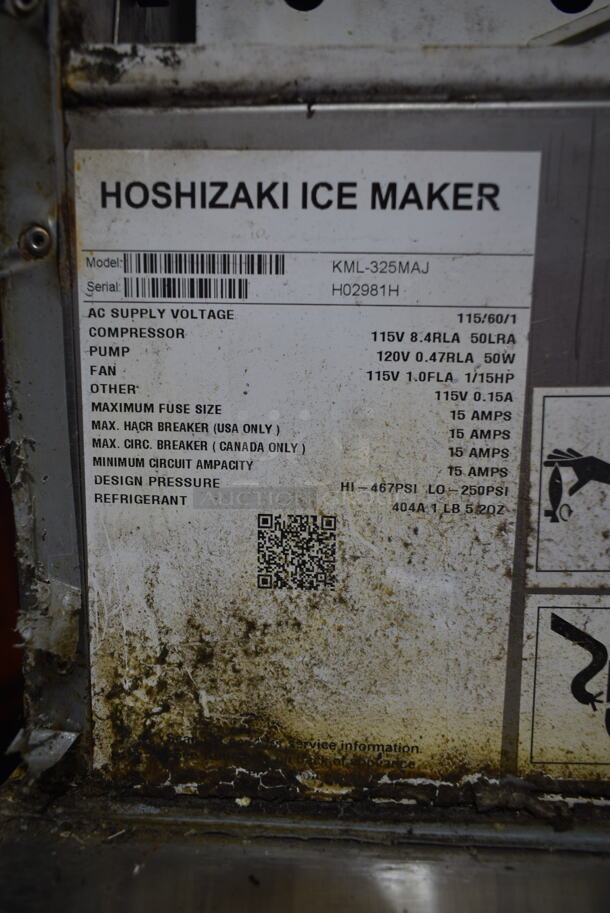 Hoshizaki KML-325MAJ Stainless Steel Commercial Ice Machine Head on Commercial Ice Bin. 115 Volts, 1 Phase.  - Image 4 of 4