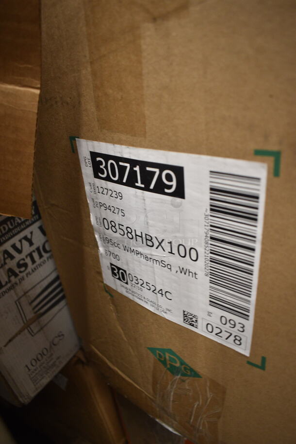 PALLET LOT of 25 BRAND NEW Boxes Including 500MF883W1C Choice 8" x 8" 1-Compartment Microwaveable White Mineral-Filled Plastic Hinged Take-Out Container - 150/Case, Dart 20J16 20 oz. White Customizable Foam Cup - 500/Case, 164TB3030 Lancaster Table & Seating 30" x 30" Cross Cast Iron Table Base Plate, Tin Trash Can Lids, 395TO991 EcoChoice 9" x 9" x 3" Compostable Sugarcane / Bagasse 1 Compartment Take-Out Box - 200/Case, French Fry Bags, 2 Box 500COLLAR8BR EcoChoice 8 oz. Kraft Coffee Cup Sleeve / Jacket / Clutch - 1200/Case, 460EC18UHAND Regency 18" NSF Chrome Utility Cart Handle, 2 Box 105GC36321 Choice 1 Part Green and White Guest Check with Bottom Guest Receipt - 50/Case, 2 Box 500MF883B1C Choice 8" x 8" 1-Compartment Microwaveable Black Mineral-Filled Plastic Hinged Take-Out Container - 150/Case, Regency 600SPL2424R Regency 15" High Stainless Steel Mop Sink Backsplash and Right Side Splash for 24 x 24" Mop Sink. 25 Times Your Bid!  - Image 12 of 12