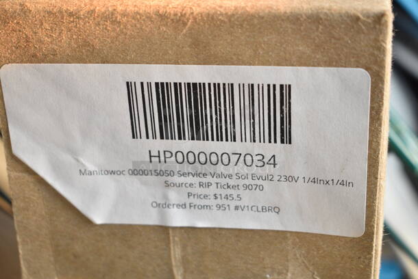 3 BRAND NEW SCRATCH AND DENT! Items; HP000001238 Manitowoc Ice 000001238 Control Board 115-230v 50-60hz, HP000007034 Manitowoc 000015050 Service Valve Sol Evul2 230V 1/4Inx1/4In, HP7630121 Manitowoc Ice 7630121 Solenoid Vlv Evu8 .50x.38 230v. 3 Times Your Bid! - Image 4 of 5
