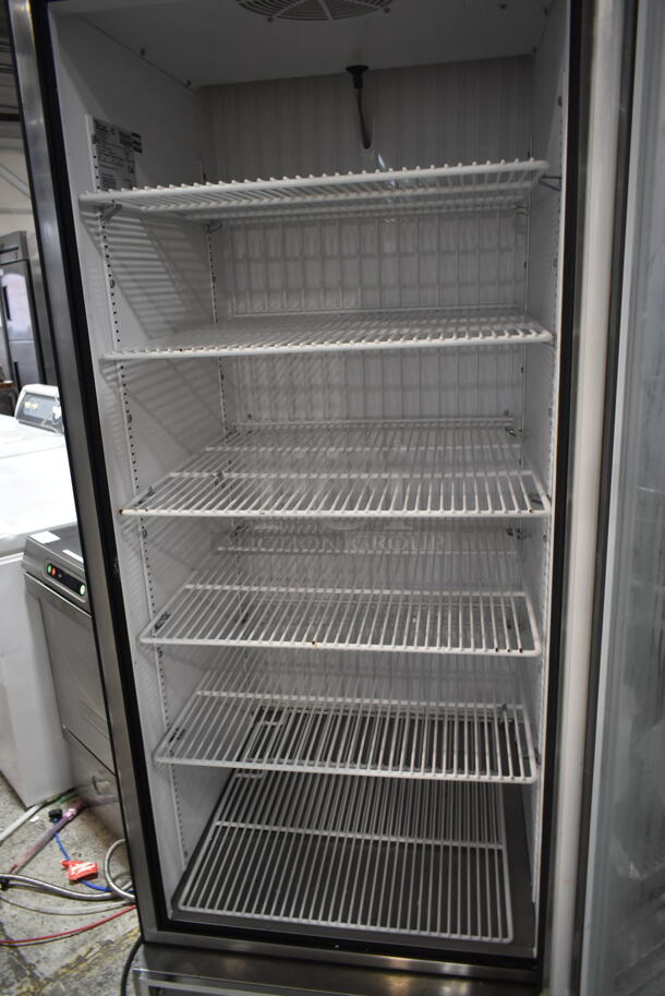 True T-23FG Stainless Steel Commercial Single Door Reach In Cooler Merchandiser w/ Poly Coated Racks on Commercial Casters. 115 Volts, 1 Phase. Tested and Powers On But Does Not Get Cold - Image 3 of 4