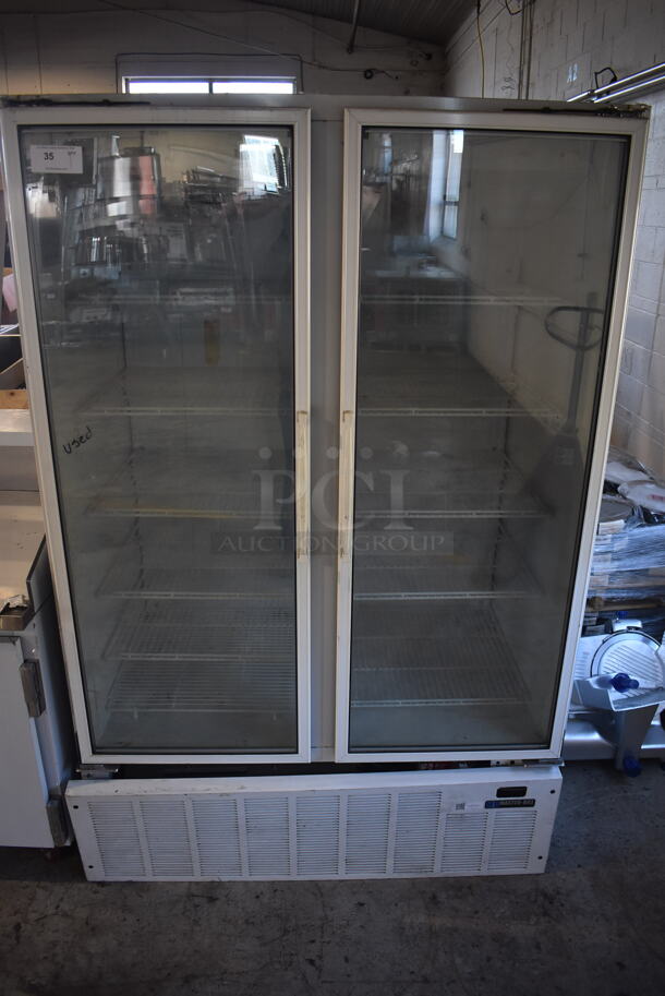 Master Bilt BLG-48HD Metal Commercial 2 Door Reach In Freezer Merchandiser w/ Poly Coated Racks. 208-230 Volts, 1 Phase. 52x34x79