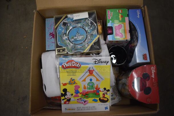 ALL ONE MONEY! Lot of Various Disney Related Items Including Month Baby Blanket, Mickey Plate, Mickey Mug, Villainous Board Game and Lego Duplo Minnie Mouse!