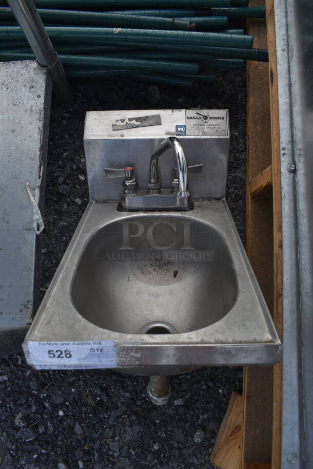 Eagle Stainless Steel Commercial Single Bay Wall Mount Sink w/ Faucet and Handles. 12x19x20