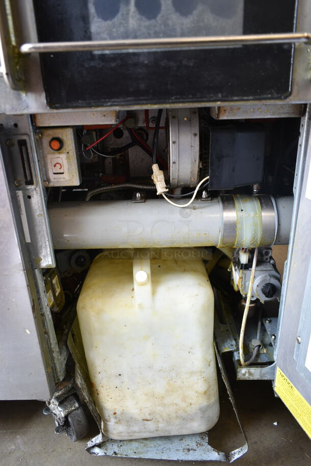 2019 Frymaster BIGLA430-8TSD Stainless Steel Commercial Natural Gas Powered 4 Bay Deep Fat Fryer w/ Filtration System on Commercial Casters. 105,000 BTU.  - Image 11 of 12