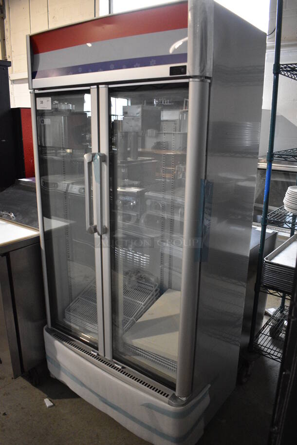 BRAND NEW! Premium Levella Model PRN165DX Metal Commercial 2 Door Reach In Cooler Merchandiser w/ Poly Coated Racks. 115 Volts, 1 Phase. 35x23x73. Tested and Working! - Image 6 of 7