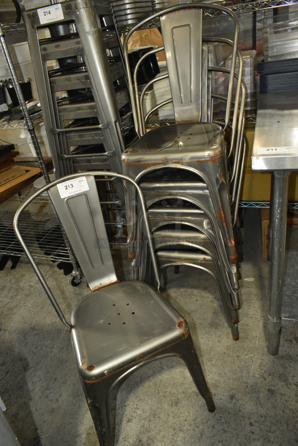 6 Gray Metal Tolix Style Dining Height Chairs. 6 Times Your Bid!