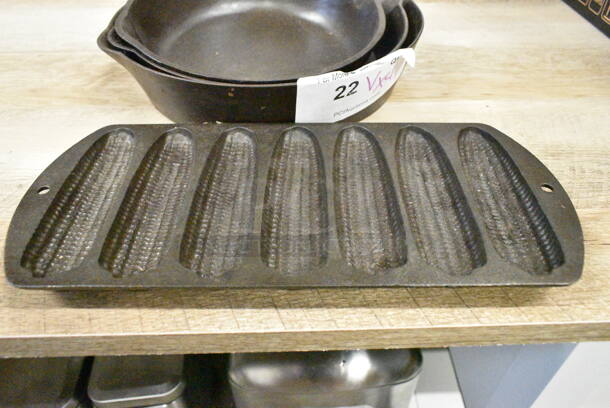 4 Various Metal Items; 3 Skillets and 1 7 Corn Cob Pan. Includes 11x13x2, 12.5x6x1. 4 Times Your Bid!  - Image 2 of 11