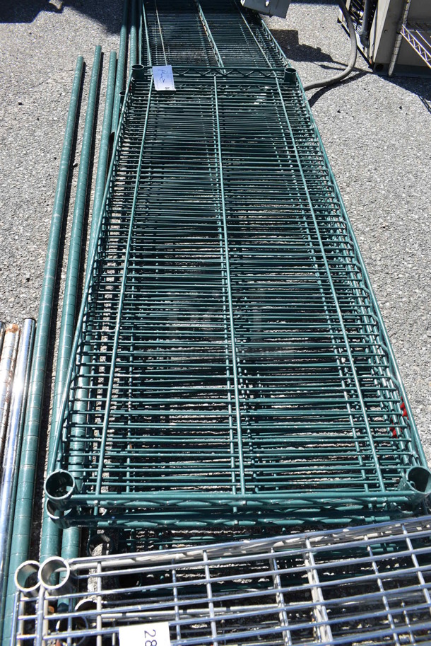 ALL ONE MONEY! Lot of 5 Green Finish Shelves and 3 Poles! 48x18x1.5, 74" - Image 2 of 4