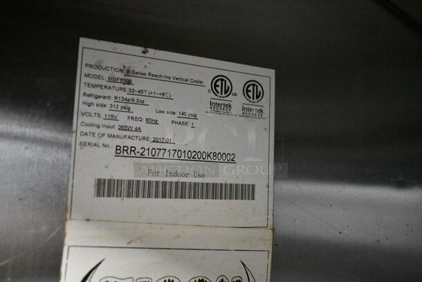 2017 Atosa MBF8505 Stainless Steel Commercial Single Door Reach In Cooler w/ Poly Coated Racks on Commercial Casters. 115 Volts, 1 Phase. Tested and Powers On But Does Not Get Cold - Image 4 of 4