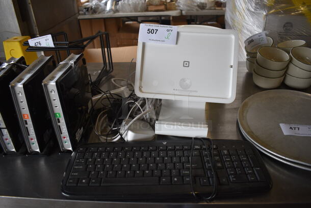 ALL ONE MONEY! Lot of Square POS Monitor Stand and Black Keyboard!  - Image 1 of 3