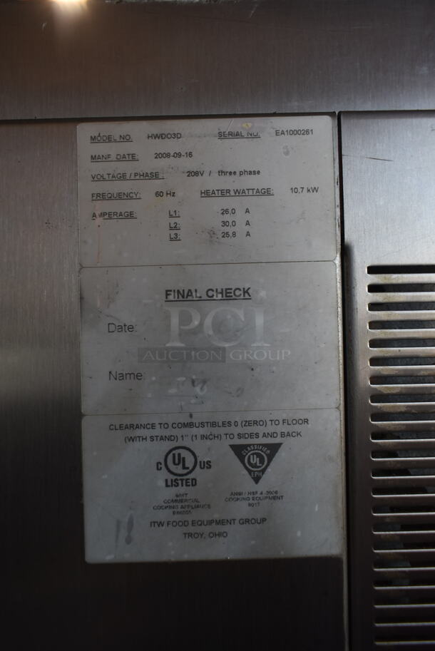 Hobart HWD03D Stainless Steel Commercial Electric Powered Triple Deck Bakery Oven on Pan Rack w/ Commercial Casters. 208 Volts, 3 Phase. - Image 6 of 10