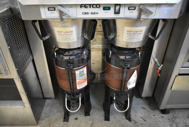 Fetco CBS-62H Stainless Steel Commercial Countertop Double Coffee Machine w/ Hot Water Dispenser, 2 Satellite Servers and 2 Metal Brew Baskets. 120/208-240 Volts, 1 Phase. - Image 3 of 9