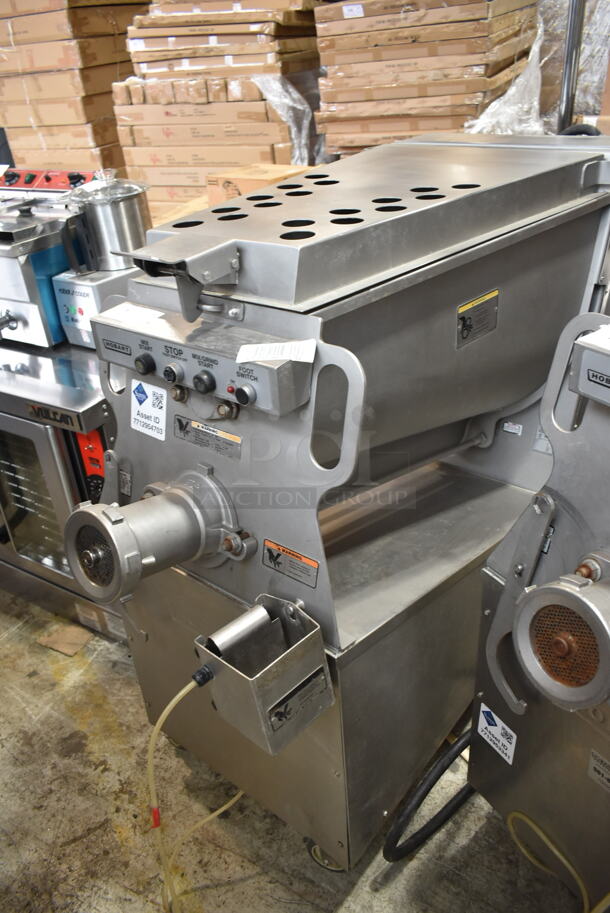 2016 Hobart MG2032 Metal Commercial Floor Style Electric Powered Meat Mixer Grinder w/ Foot Pedal on Commercial Casters. 208 Volts, 3 Phase. Tested and Working! - Image 4 of 10