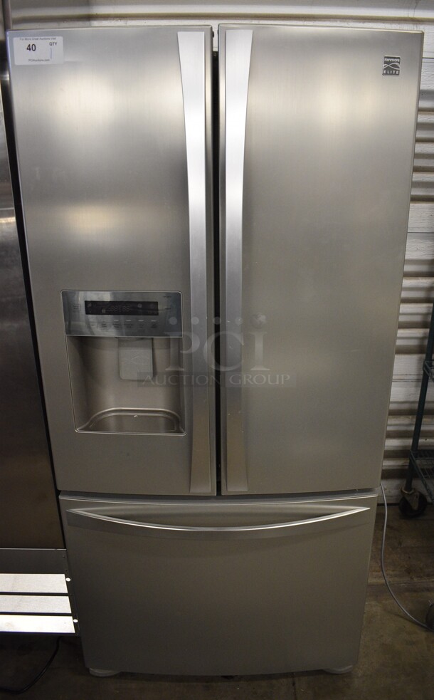Kenmore Elite Model 795.71036.010 Chrome Finish French Style Door Cooler w/ Lower Freezer Combo Unit. 115 Volts, 1 Phase. 33x33x70. Tested and Powers On But Does Not Get Cold