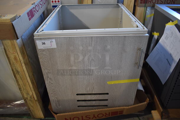 BRAND NEW! Royston Gray Wood Pattern Single Door Cabinet. 24x30x26.5