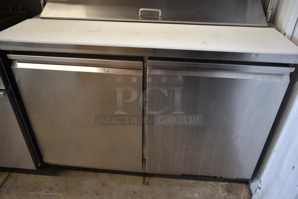 Polar GE014 Stainless Steel Commercial Sandwich Salad Prep Table Bain Marie Mega Top w/ 2 Tier Over Shelf and Drop In Bins on Commercial Casters. 115 Volts, 1 Phase. Tested and Working! - Image 5 of 10