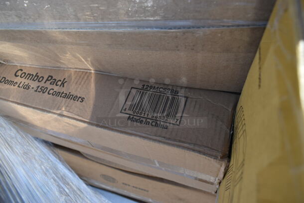 PALLET LOT of 38 BRAND NEW Boxes Including 129MCS28B Choice 28 oz. Black Rectangular Microwavable Heavy Weight Container with Lid 8 3/4" x 6 1/4" x 1 3/4" - 150/Case, 612613245 Choice Half Size Foil Steam Table Pan Deep 2 9/16" Depth - 100/Case, 5002TPJ Lavex Select Compact Jumbo Jr. 550' 2-Ply Toilet Paper Roll with 7" Diameter - 12/Case, 129MCS28B Choice 28 oz. Black Rectangular Microwavable Heavy Weight Container with Lid 8 3/4" x 6 1/4" x 1 3/4" - 150/Case, 795NRKFT3 New Roots Kraft PLA-Lined Compostable #3 Take-Out Container 7 3/4" x 5 1/2" x 2 1/2" - 200/Case, 127CH16F Choice 16 oz. Clear RPET Tall Hinged Deli Container - 200/Case, 500MF963BIC Choice Compartment Microwaveable Take-Out Container, 129MCS28B Choice 28 oz. Black Rectangular Microwavable Heavy Weight Container with Lid 8 3/4" x 6 1/4" x 1 3/4" - 150/Case, 50012C Choice 12 oz. Coffee Print Poly Paper Hot Cup - 1000/Case, Dart 12J12 12 oz. White Customizable Foam Cup - 1000/Case, 2 Box 795PTOWHT2 ChoiceWhite Microwavable Folded Paper #2 Take-Out Container 7 3/4" x 5 1/2" x 1 7/8" - 200/Case, 500MFT Lavex White M-Fold (Multifold) Towel - 4000/Case, 612P558 Choice 8" Clear Round Plastic Dome Lid - 500/Case, 127RDTFLBULK Choice Microwavable Translucent Customizable Recessed Fit Deli Lid - 500/Case. 38 Times Your Bid!  - Image 6 of 12