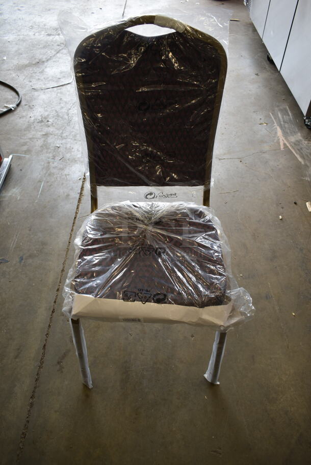 116 BRAND NEW SCRATCH AND DENT! Lancaster Table & Seating 164BNQCRBRG Burgundy Pattern Fabric Crown Back Stackable Banquet Chair with Gold Vein Frame. 116 Times Your Bid! - Image 5 of 8