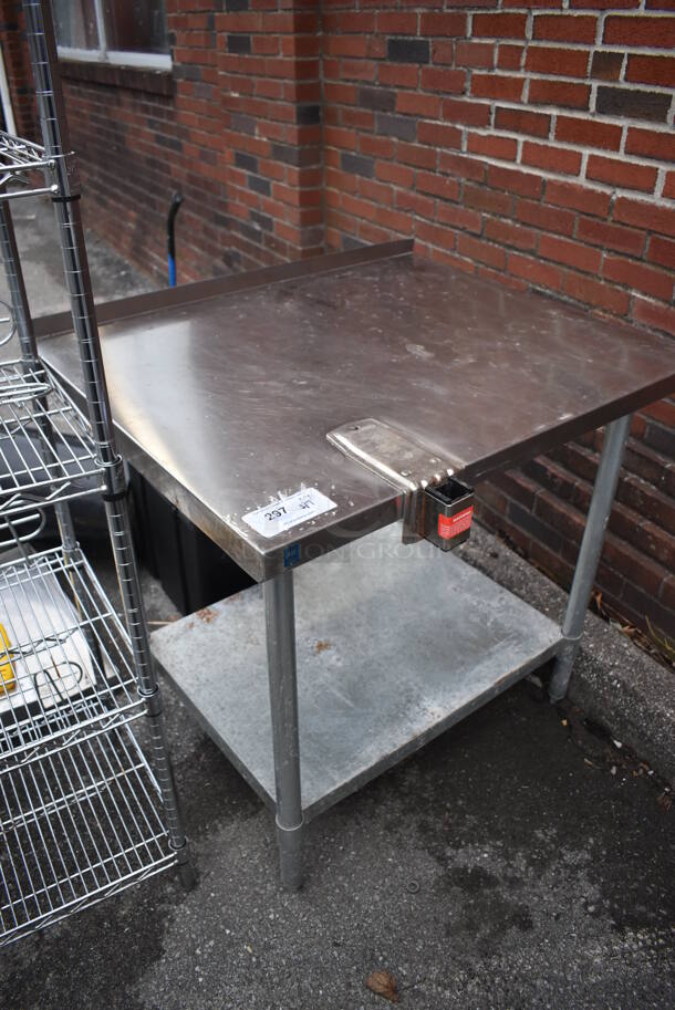 Stainless Steel Table w/ Commercial Can Opener Mount and Metal Under Shelf. 36x30x35.5