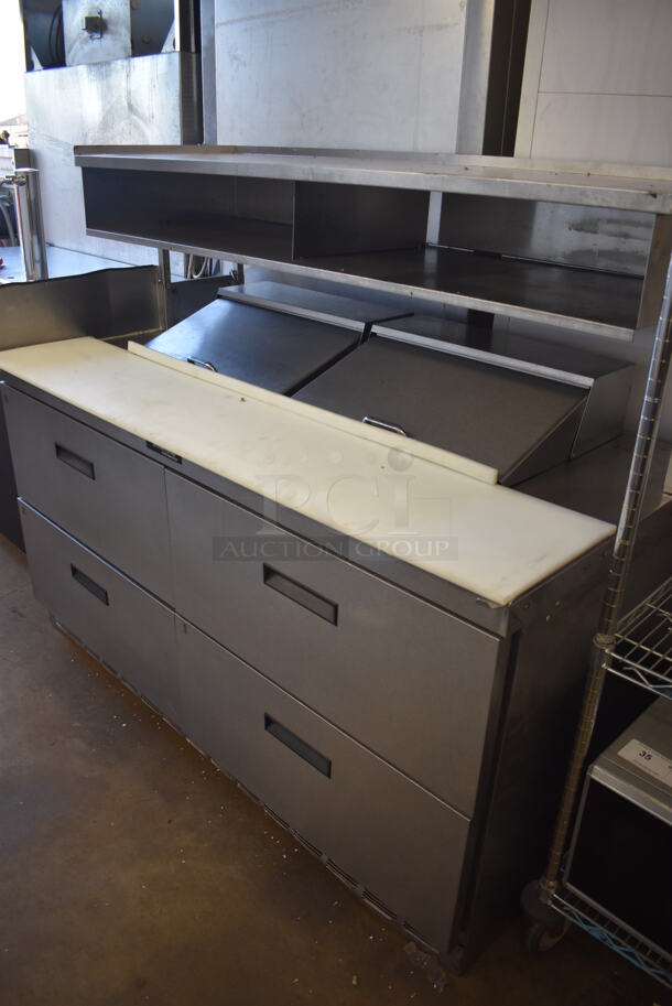 Delfield Stainless Steel Commercial Sandwich Salad Prep Table Bain Marie Mega Top w/ 4 Drawers and Over Shelf on Commercial Casters. 115 Volts, 1 Phase. 64x34x56. Tested and Working! - Image 7 of 8