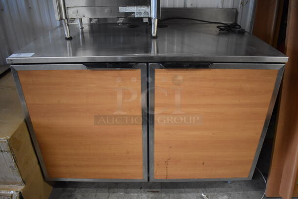 2011 Duke SUB-P-48M Stainless Steel Commercial 2 Wood Pattern Door Counter w/ Back Splash. 48x30x40