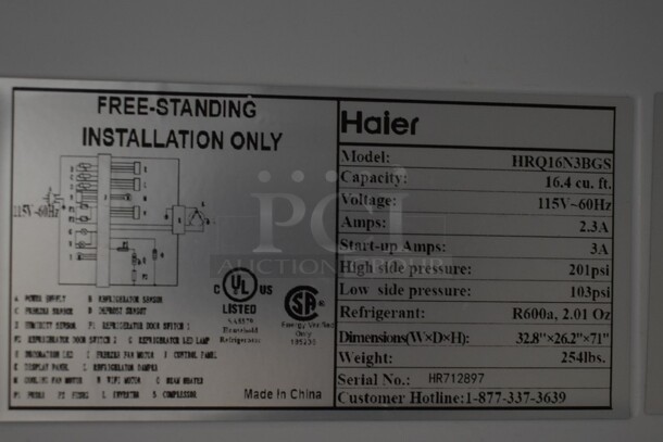 Haier HRQ16N3BGS Stainless Steel Commercial Cooler Freezer. 115 Volts, 1 Phase. Tested and Working! - Image 6 of 8