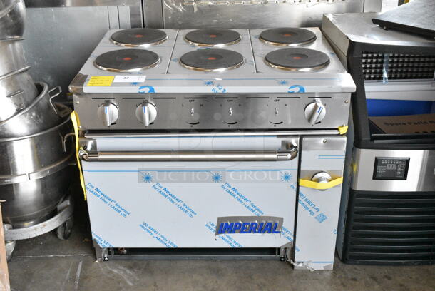 BRAND NEW SCRATCH AND DENT! 2024 Imperial IR-6-E Stainless Steel Commercial 36" Electric Range with 6 Round Plates and Standard Oven. 240 Volts, 1 Phase - Image 6 of 10