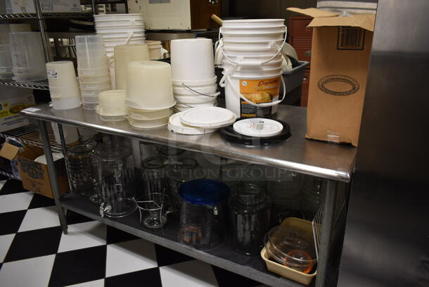 ALL ONE MONEY! Lot of Various Items on and Under Table Including Poly Buckets. (ice room) - Image 1 of 6