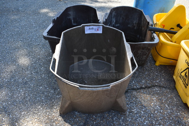 3 Various Brown Mop Buckets. 1 Had 2 Casters. Includes 16x20x14. 3 Times Your Bid!
