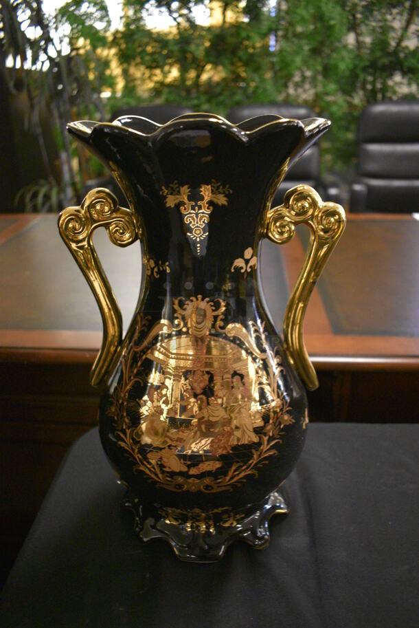 Limoges Black and Gold Finish Vase.