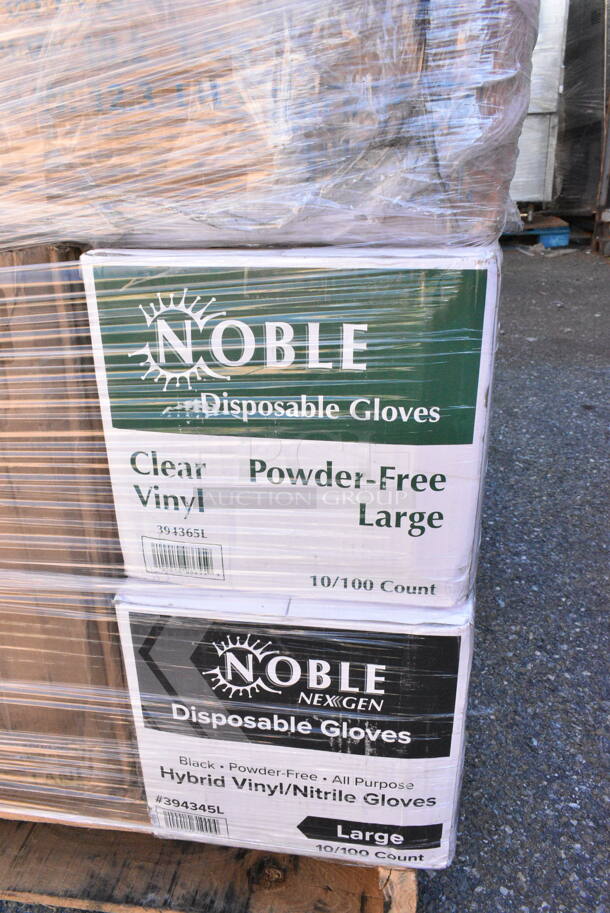 30 BRAND NEW! Items Including 394365L Noble Products Powder-Free Disposable Clear Vinyl Gloves for Foodservice - Large - 1000/Case, 394345L Noble NexGen Powder-Free Disposable Black Hybrid 3 Mil Thick Gloves - Large - 1000/Case, 395TO961 EcoChoice 9" x 6" x 3" Compostable Sugarcane / Bagasse 1 Compartment Take-Out Container - 200/Case, 552D6653 Chef & Sommelier D6653 47.36 oz. Open Up Decanter by Arc Cardinal - 2/Case, 130WSPOON Choice Medium Weight White Plastic Teaspoon - 1000/Case, 760WY9LT Lavex 9 oz. Translucent, Individually Wrapped Cups - 1000/Case, 395RP10PF EcoChoice No PFAS Added 10" Natural Bagasse Blend Plate - 500/Case. 30 Times Your Bid!  - Image 2 of 12