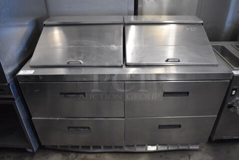 Delfield D4460N-24M-SB Stainless Steel Commercial Sandwich Salad Bain Marie Mega Top w/ 4 Drawers on Commercial Casters. 115 Volts, 1 Phase. 60x32x45. Tested and Powers On But Does Not Get Cold