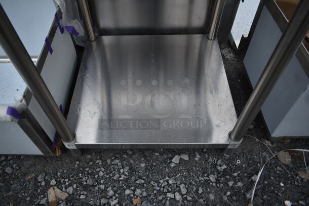 BRAND NEW SCRATCH AND DENT! Regency 600TSB3030S 30" x 30" 16-Gauge Stainless Steel Commercial Work Table with 4" Backsplash and Undershelf - Image 4 of 5