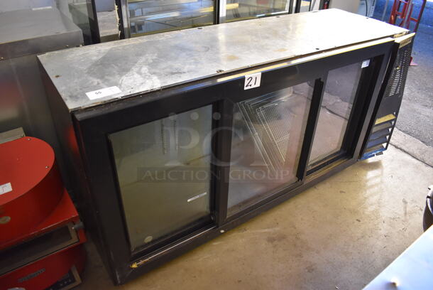 Beverage Air BB72GSY-1-B Metal Commercial 3 Door Back Bar Cooler Merchandiser. 115 Volts, 1 Phase. 72x24x34. Tested and Powers On But Does Not Get Cold