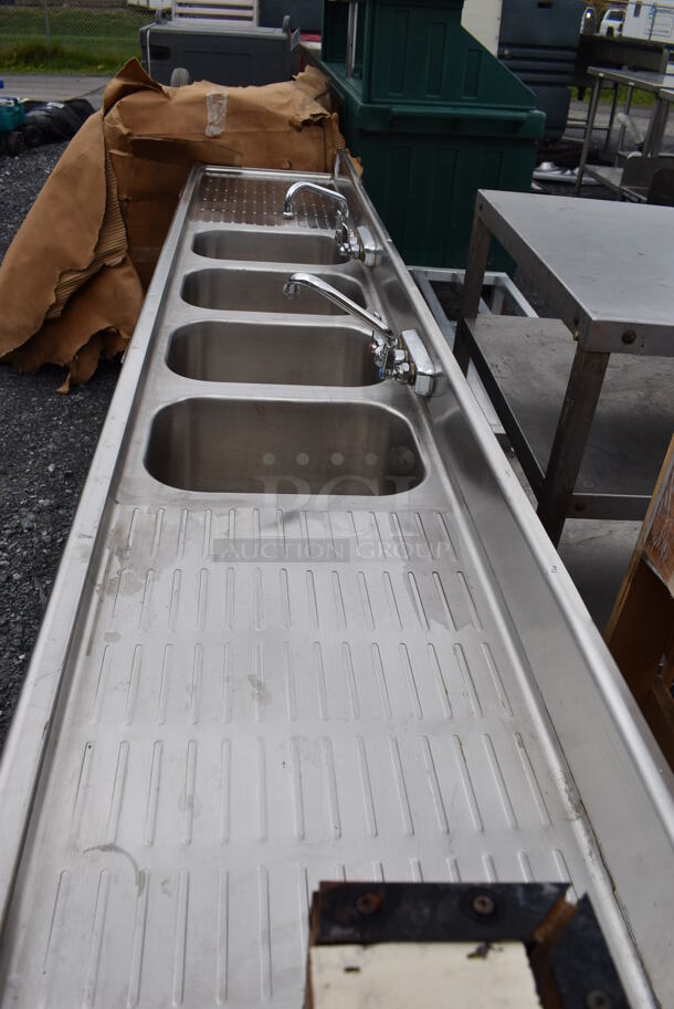 Stainless Steel Commercial 4 Bay Sink w/ Dual Drain Boards, 2 Faucets and 2 Handle Sets. 96x19x33. Bays 10x14x8 - Image 7 of 9