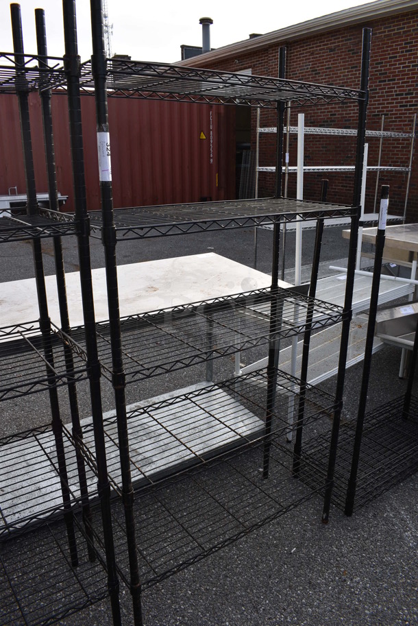 Black Finish 5 Tier Wire Shelving Unit. BUYER MUST DISMANTLE. PCI CANNOT DISMANTLE FOR SHIPPING. PLEASE CONSIDER FREIGHT CHARGES. 35.5x16x72 - Image 1 of 4