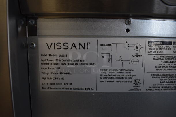 BRAND NEW IN BOX! Vissani QR272S Stainless Steel Under Cabinet Range Hood. 120 Volts, 1 Phase. 30x19x6 - Image 4 of 9