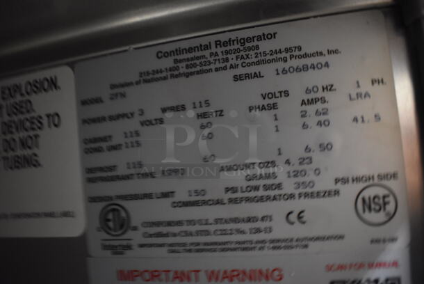 Continental 2FN ENERGY STAR Stainless Steel Commercial 2 Door Reach In Freezer on Commercial Casters. 115 Volts, 1 Phase. 57x34x82. Tested and Does Not Power On - Image 4 of 6