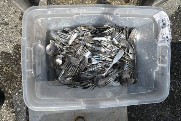 Clear Poly Bin of Silverware - Image 2 of 2