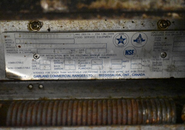 Garland SunFire X36-6R Stainless Steel Commercial Natural Gas Powered 6 Burner Range w/ Oven, Back Splash and Over Shelf. - Image 8 of 8