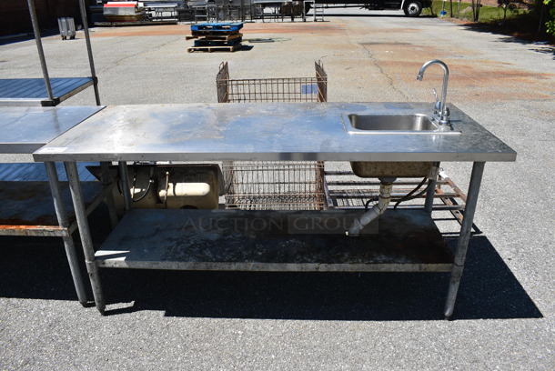 Stainless Steel Counter w/ Sink Basin, Faucet, Handles and Metal Under Shelf. 72x30x35. Bay 10x14x9