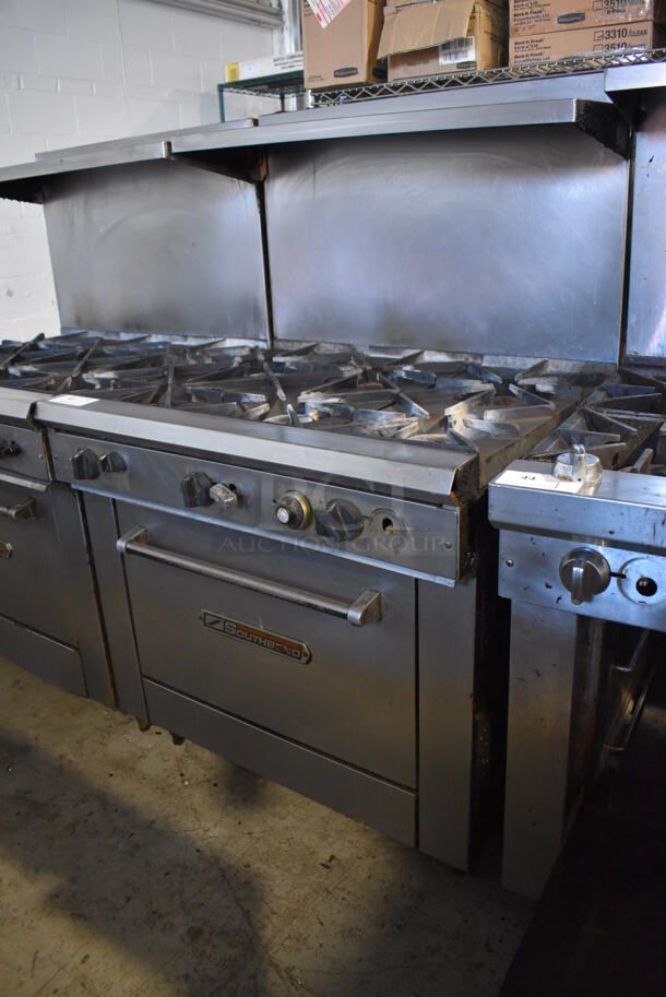 Southbend Stainless Steel Commercial Natural Gas Powered 6 Burner Range w/ Oven, Over Shelf and Back Splash. 36.5x34x59 - Image 2 of 4