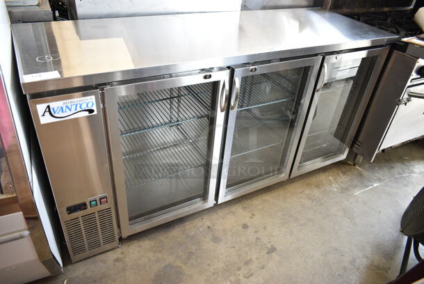BRAND NEW SCRATCH AND DENT! 2024 Avantco 178UBB72GHCS 73" Stainless Steel Counter Height Narrow Glass Door Back Bar Refrigerator with LED Lighting. 115 Volts, 1 Phase. Tested and Powers On But Does Not Get Cold - Image 2 of 7
