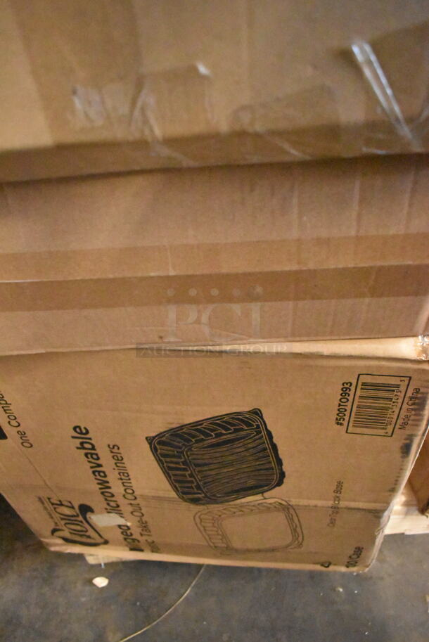 PALLET LOT of 35 BRAND NEW Boxes Including 130WSPOONWP Choice Individually Wrapped Medium Weight White Plastic Teaspoon - 1000/Case, 966TALLFLDN Choice Kraft Natural Tall-Fold 6" x 13" Dispenser Napkin - 8000/Case, World 506791, 500TW12 Choice 12 oz. Translucent Thin Wall Plastic Cold Cup - 1000/Case, 500TO993 Choice 9" x 9" x 3" Microwavable 1-Compartment Black / Clear Plastic Hinged Container - 100/Case, Genpak 12 oz Hinged Deli Containers, 176BD3BK2 Choice 3 Gallon Black Slim Beverage / Juice Dispenser, 347TCL10 Choice 10 oz. Clear Disposable Plastic Tumbler - 500/Case, Two 6126050 Choice Full Size Foil Steam Table Pan Deep 3 3/8" Depth - Full Size Deep - 50/Case. 35 Times Your Bid! - Image 7 of 8