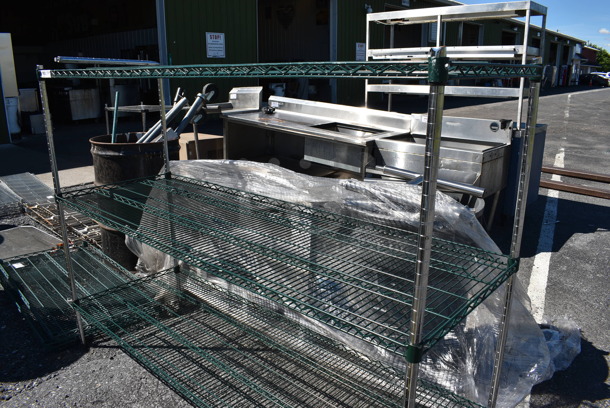 Green and Chrome Finish 3 Tier Shelving Unit. BUYER MUST DISMANTLE. PCI CANNOT DISMANTLE FOR SHIPPING. PLEASE CONSIDER FREIGHT CHARGES. 72x24x54 - Image 2 of 4