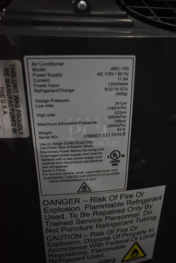 BRAND NEW SCRATCH AND DENT! Whynter ARC-14S Metal Portable Air Conditioner w/ Original Accessories. 115 Volts, 1 Phase.  - Image 7 of 7