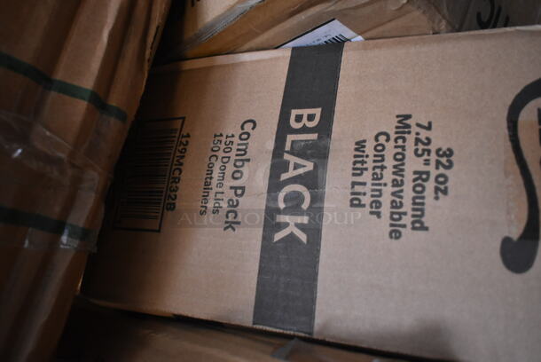 PALLET LOT of 20 BRAND NEW Boxes Including 500TW9 Choice 9 oz. Translucent Thin Wall Plastic Cold Cup - 2500/Case, Tellus Products 9" x 9" No PFAS Added Natural Bagasse Clamshell Container - 200/Case, 394345M Noble Medium Gloves, 394365M Noble Products Powder-Free Disposable Clear Vinyl Gloves for Foodservice - Medium - 1000/Case, 500CC12 Choice Clear PET Customizable Plastic Cold Cup - 12 oz. - 1000/Case, 500CC9 Choice 9 oz. Clear PET Customizable Plastic Squat Cold Cup - 1000/Case, 5008DWALLC Choice 8 oz. Tall Coffee Break Print Smooth Double Wall Paper Hot Cup - 500/Case, 129MCR32B Choice 32 oz. Black Round Microwavable Heavy Weight Container with Lid 7 1/4" - 150/Case, 2 Box 346WSNSM Choice Medium Weight White Wrapped Plastic Spork, Straw, and Napkin Kit - 1000/Case, 74555-0150 Pizza Trays, Choice 32 oz. Clear RPET Hinged Deli Container - 200/Case, 433W8BGC Choice 8 lb. White Paper Bag - 500/Case. 20 Times Your Bid! - Image 9 of 12