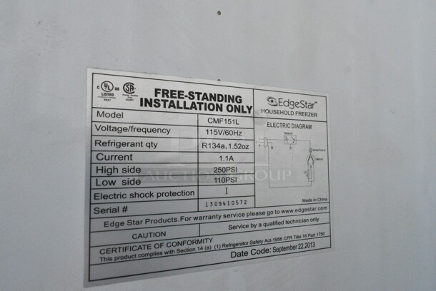 Edgestar CMF151L Metal Mini Freezer. 115 Volts, 1 Phase. Tested and Working! - Image 4 of 4