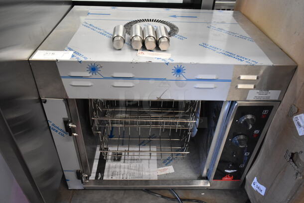 BRAND NEW SCRATCH AND DENT! Vollrath CGA 8008 40704 Stainless Steel Commercial Countertop Electric Powered 8 Bird Rotisserie Oven. Missing Door. 220 Volts, 1 Phase.